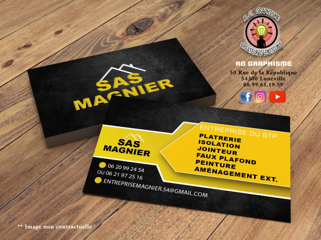 Carte de visite professionnelle conçue par RG Graphisme, illustrant un design moderne et une identité visuelle unique.