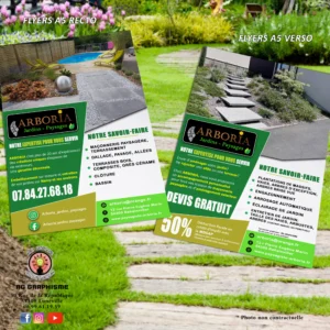 Flyer publicitaire professionnel conçu par RG Graphisme, illustrant un design moderne et attractif.