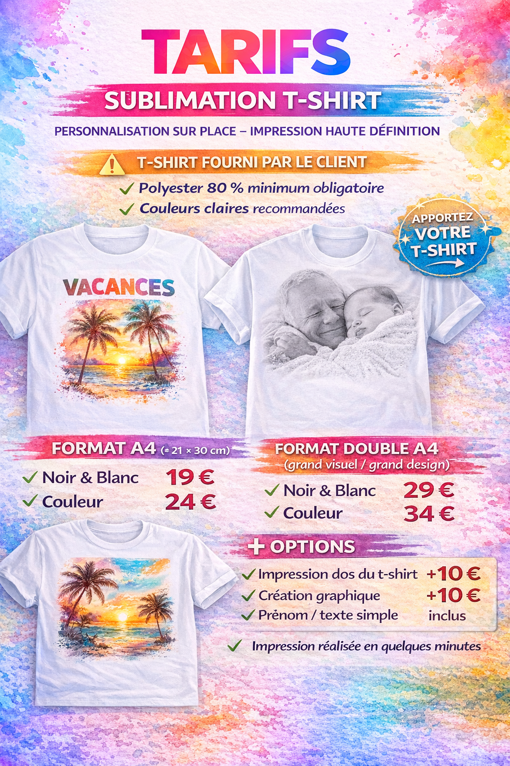 Plaquette tarifs tee shirt