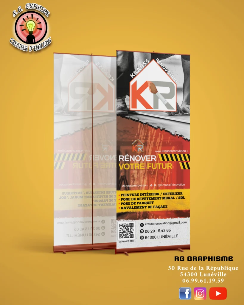 Kakemono publicitaire conçu par RG Graphisme, idéal pour salons, expositions ou communication visuelle grand format.
