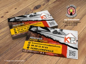 Carte de visite professionnelle conçue par RG Graphisme, illustrant un design moderne et une identité visuelle unique.