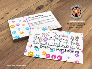 Carte de visite professionnelle conçue par RG Graphisme, illustrant un design moderne et une identité visuelle unique.