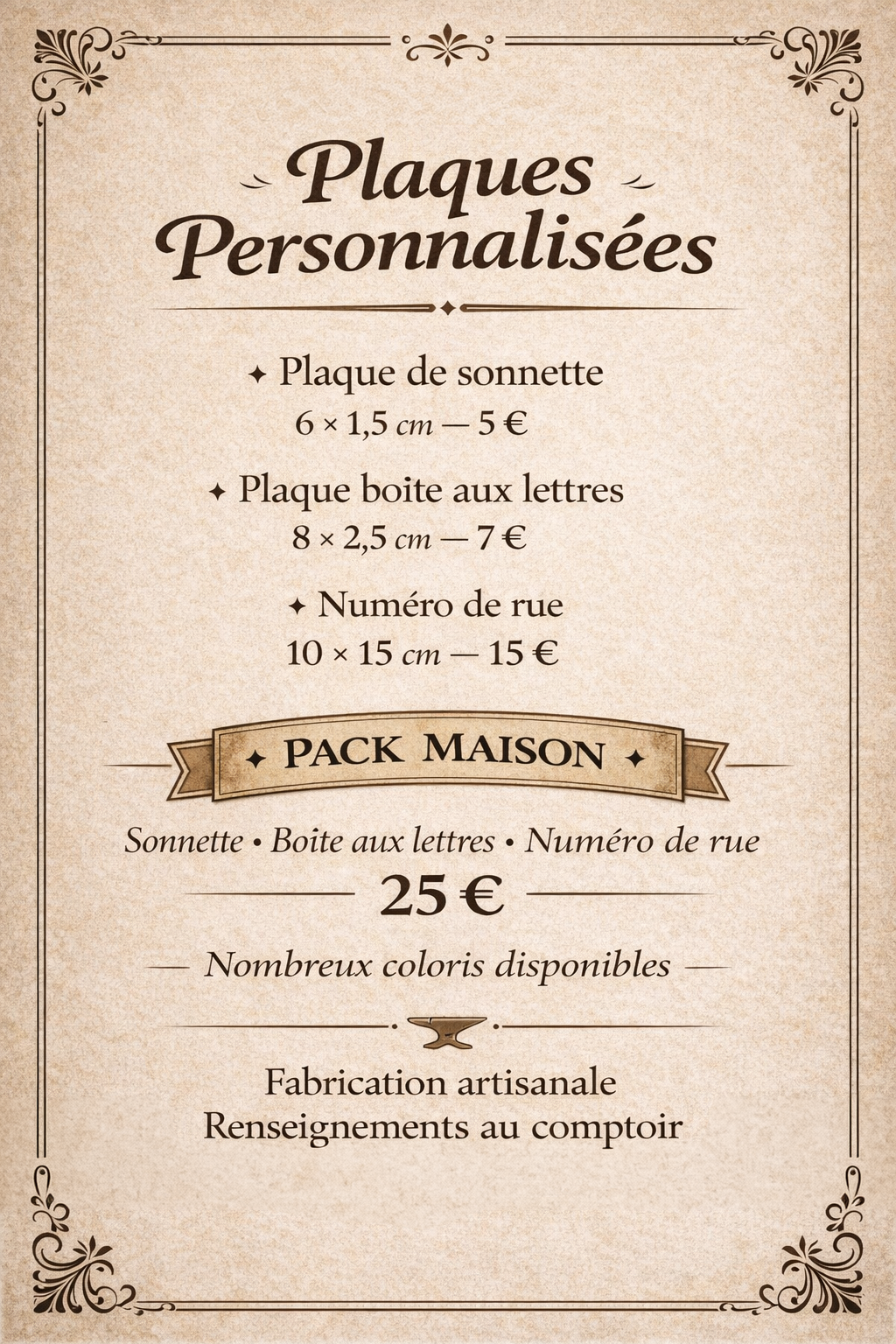 Tarifs gravure plaque personnalisé