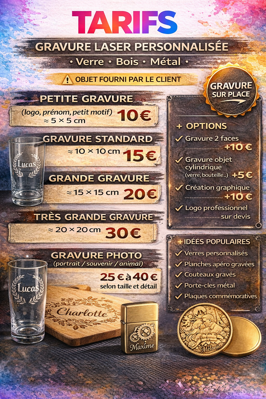 Tarifs gravure sur verre personnalisé